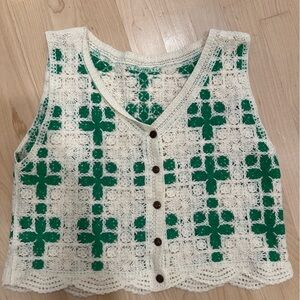 Amazon Crochet Sleeveless Top - Green and Cream